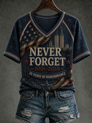 Women's 9.11 Never Forget Printed V-neck T-shirt