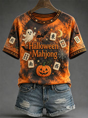 Women's Halloween Mahjong Print T-Shirts