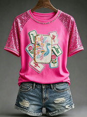 Women's Casual Mahjong-Print T-Shirts