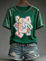 Women's Casual Mahjong-Print T-Shirts