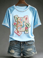Women's Casual Mahjong-Print T-Shirts