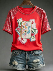 Women's Casual Mahjong-Print T-Shirts