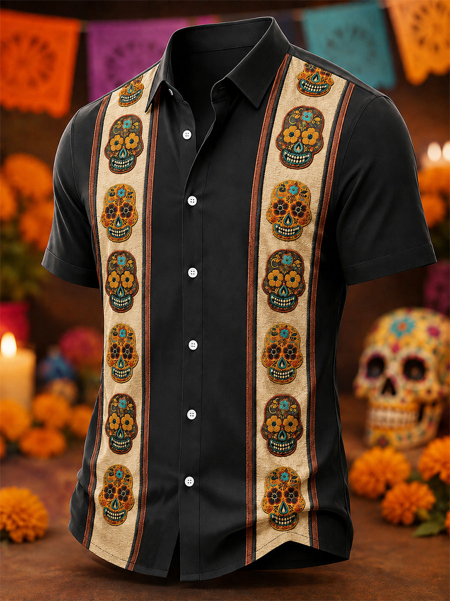 Men's Mexico Day of The Dead Art Print Casual Shirt