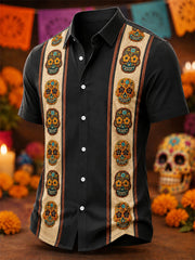 Men's Mexico Day of The Dead Art Print Casual Shirt