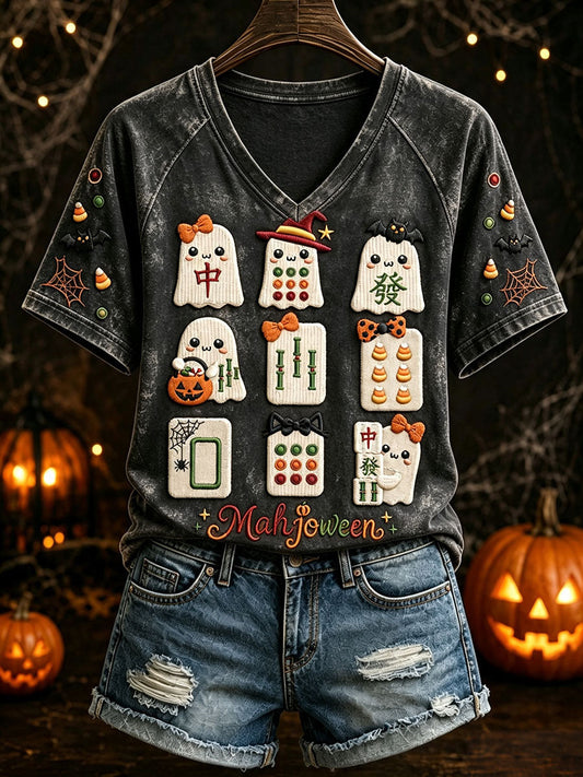 Women’s Halloween Mahjong V-Neck T-Shirts