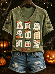 Women’s Halloween Mahjong V-Neck T-Shirts
