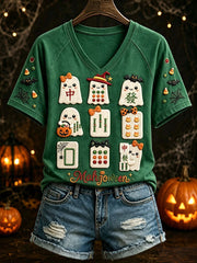 Women’s Halloween Mahjong V-Neck T-Shirts