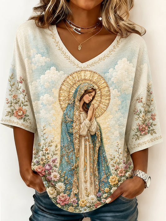 Women's Assumption of Mary Faith Art Printed T-shirt