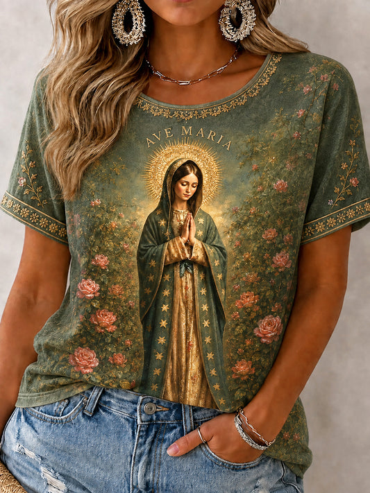 Women's Assumption of Mary Faith Art Printed T-shirt