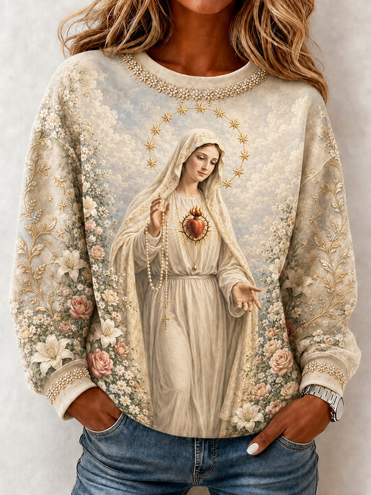 Women's Assumption of Mary Faith Art Printed Sweatshirt