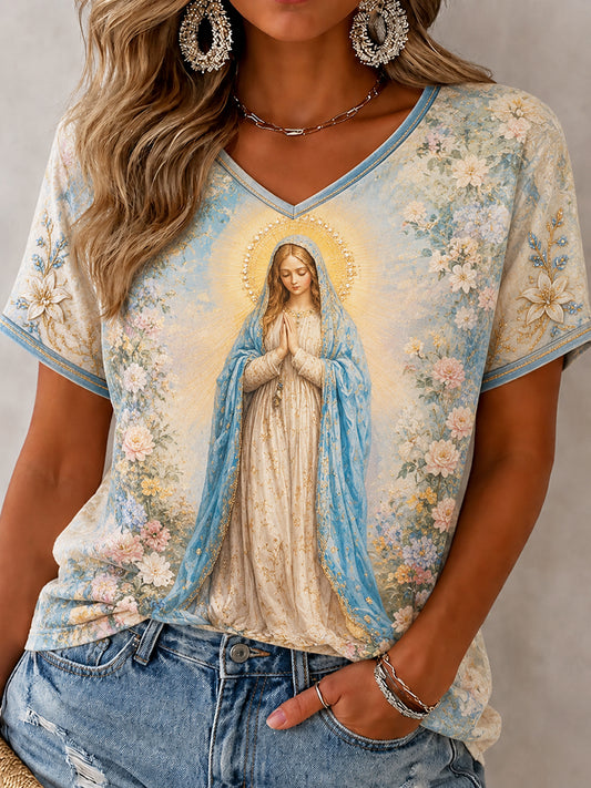 Women's Assumption of Mary Faith Art Printed T-shirt
