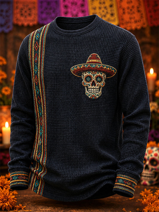 Men's Mexico Day of The Dead Art Print Casual Waffle Sweatshirt
