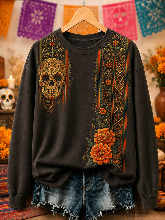 Women's Mexico Day of The Dead Art Print Casual Sweatshirt