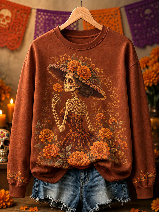 Women's Mexico Day of The Dead Art Print Casual Sweatshirt
