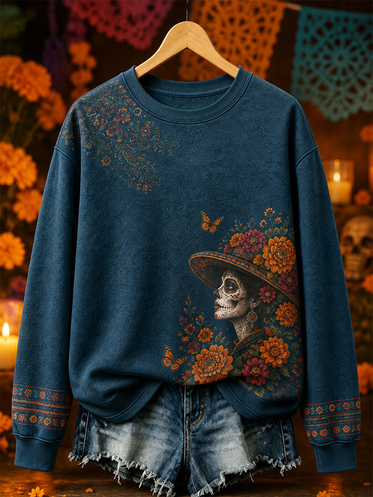 Women's Mexico Day of The Dead Art Print Casual Sweatshirt