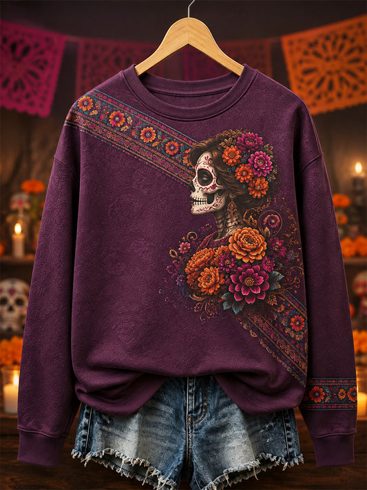 Women's Mexico Day of The Dead Art Print Casual Sweatshirt