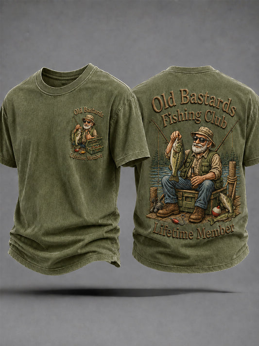 Men's Funny Old Bastards Fishing Club Lifetime Member Print Casual Tee
