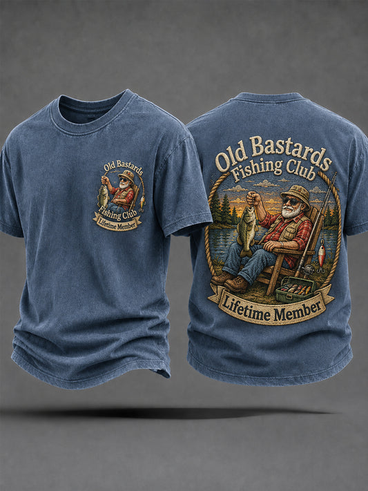 Men's Funny Old Bastards Fishing Club Lifetime Member Print Casual Tee