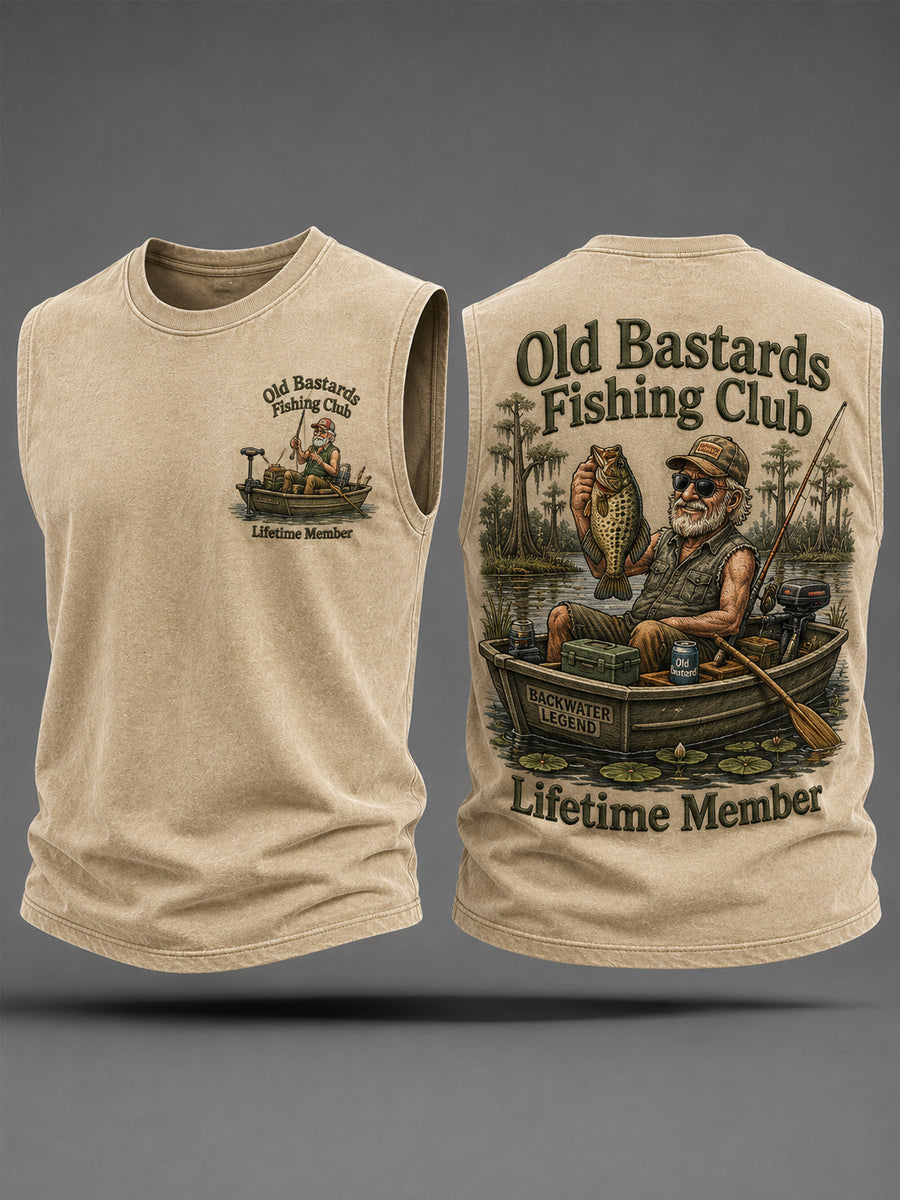 Men's Funny Old Bastards Fishing Club Lifetime Member Print Casual Tank Top