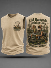 Men's Funny Old Bastards Fishing Club Lifetime Member Print Casual Tank Top