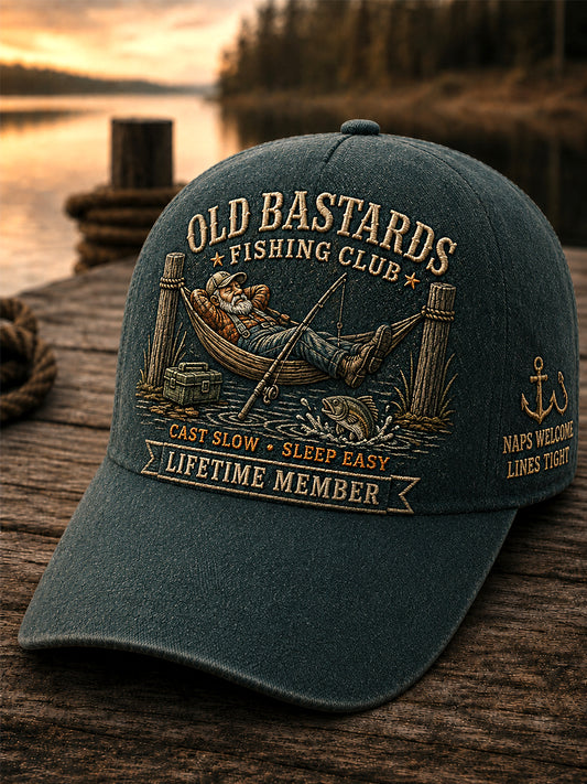 Unisex Funny Old Bastards Fishing Club Lifetime Member Print Hat