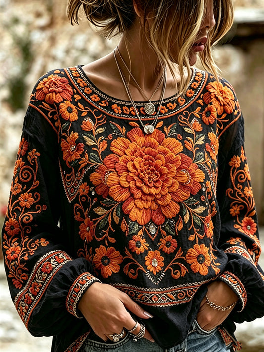 Women's Day of the Dead Marigolds Mexican Floral Print Shirt