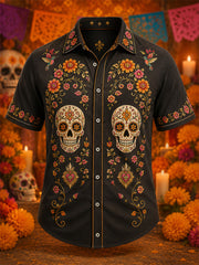 Men's Mexico Day of The Dead Art Print Casual Shirt