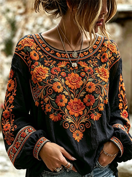 Women's Day of the Dead Marigolds Mexican Floral Print Shirt