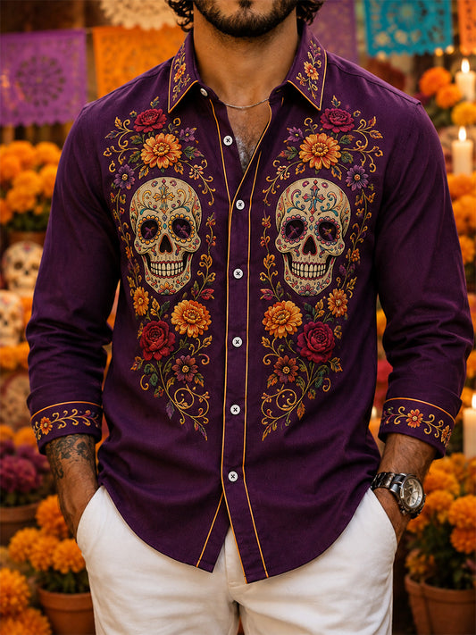 Men's Mexico Day of The Dead Art Print Casual Shirt