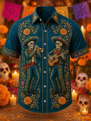 Men's Mexico Day of The Dead Art Print Casual Shirt