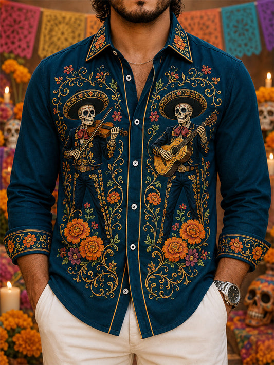 Men's Mexico Day of The Dead Art Print Casual Shirt