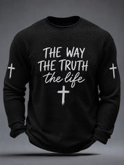 Men's Jesus The Way The Truth The Life John 14:6 Cross Graphic Waffle Long Sleeve T-Shirt