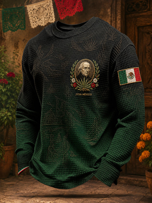 Men's Mexico Independence Day Art Printed Waffle Sweatshirt