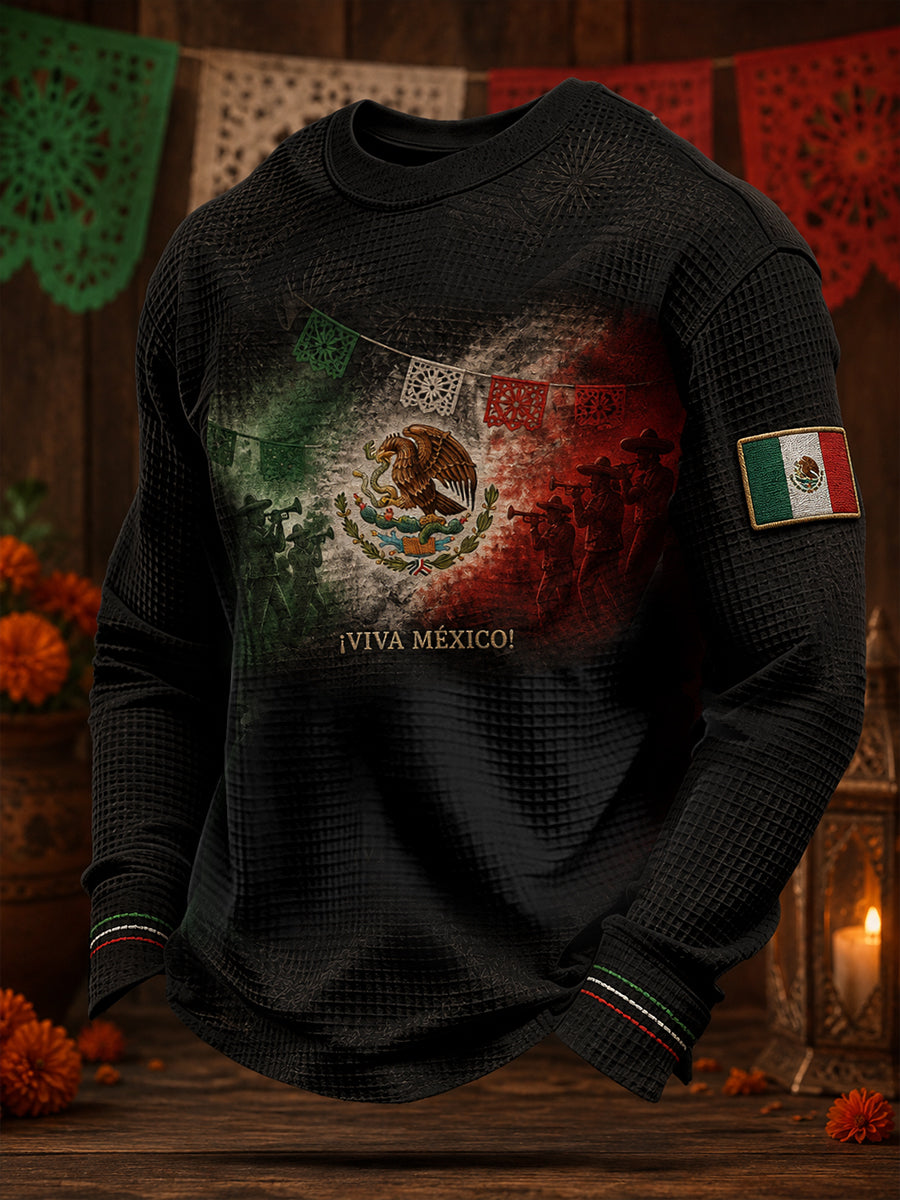 Men's Mexico Independence Day Art Printed Waffle Sweatshirt