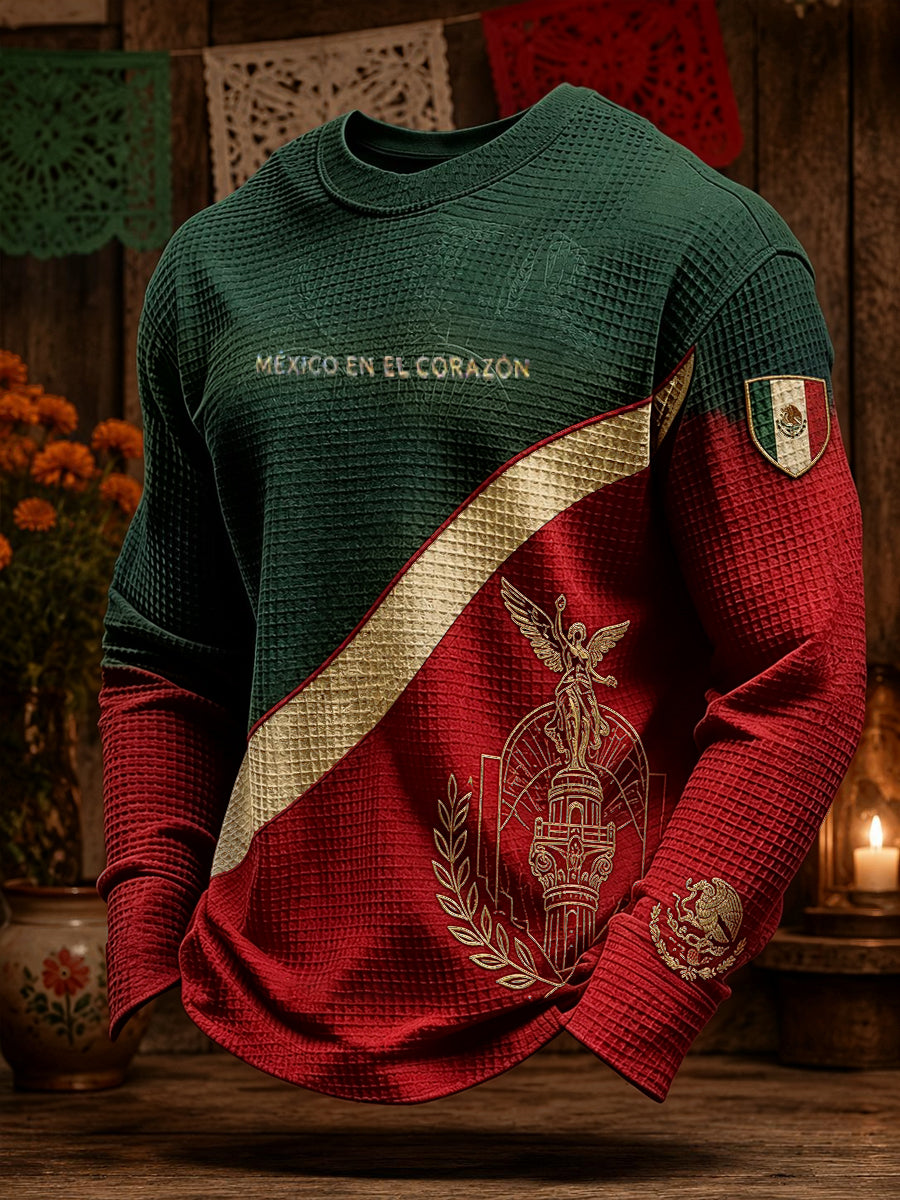Men's Mexico Independence Day Art Printed Waffle Sweatshirt