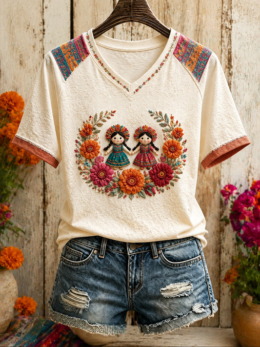 Women's Mexico Lele Doll Art Printed T-shirt