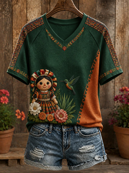 Women's Mexico Lele Doll Art Printed T-shirt
