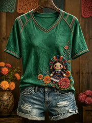 Women's Mexico Lele Doll Art Printed T-shirt