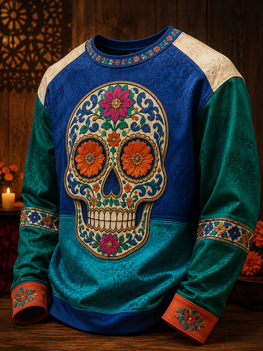 Men's Mexico Day of The Dead Floral Art Printed Sweatshirt