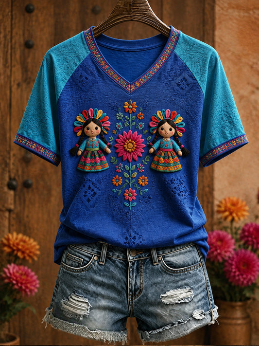 Women's Mexico Lele Doll Art Printed T-shirt