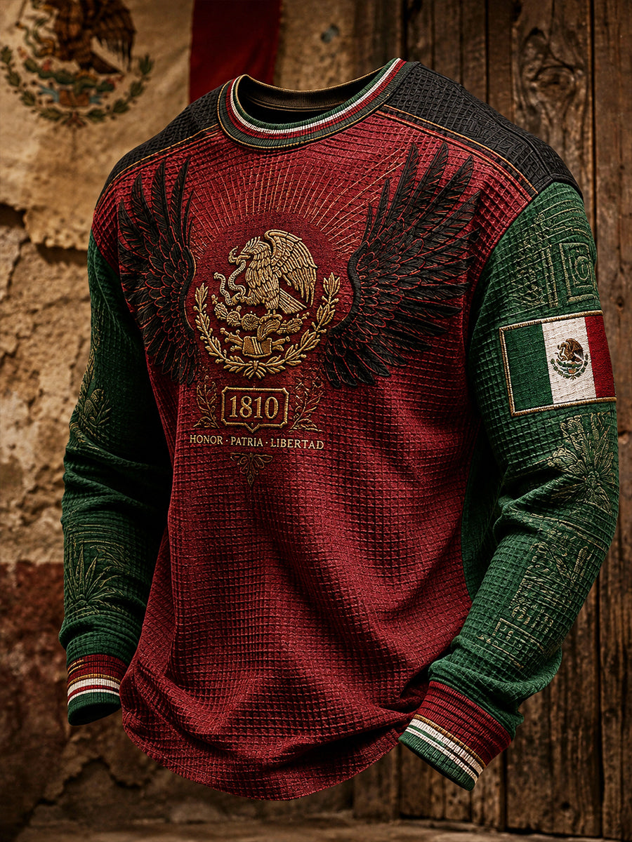 Men's Mexico Independence Day Art Printed Waffle Sweatshirt