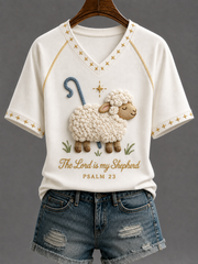 Women's The Lord Is My Shepherd V-neck Off-shoulder Short-sleeved T-shirt