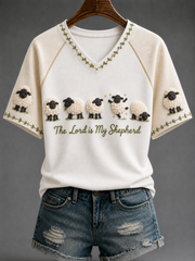 Women's The Lord Is My Shepherd V-neck Off-shoulder Short-sleeved T-shirt