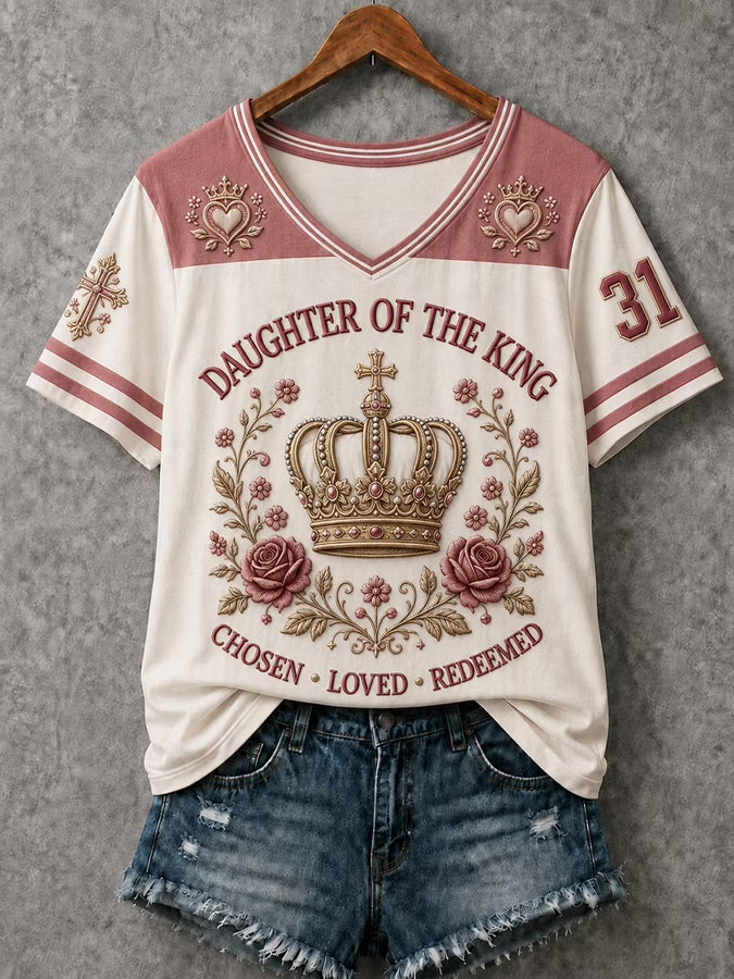 Women's Christian Daughter of the King "Chosen Loved Redeemed" V-Neck Short Sleeve T-shirt