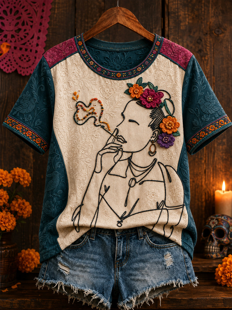 Women's Mexico Floral Art Printed T-shirt