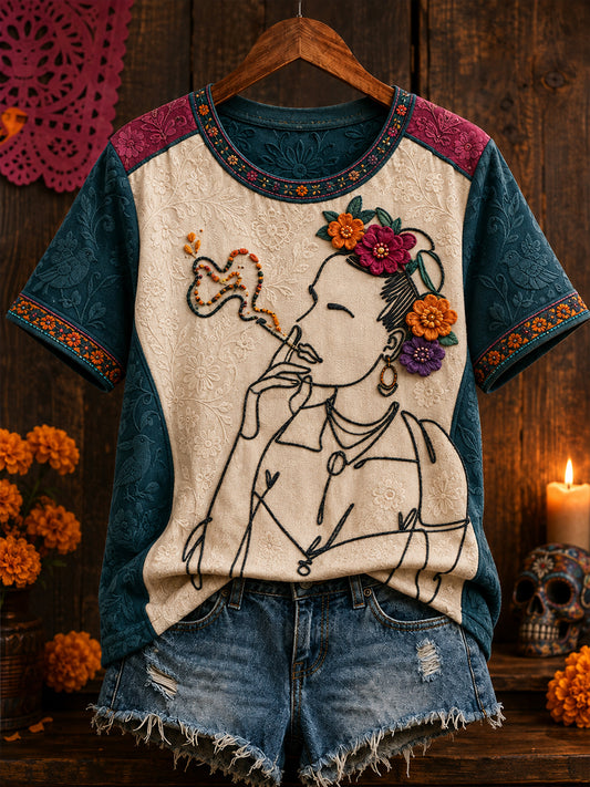 Women's Mexico Floral Art Printed T-shirt
