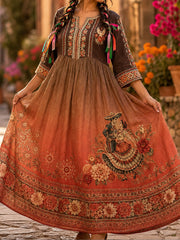 Women's Mexico Lele Doll Floral Art Printed Dress