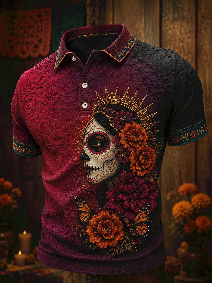 Men's Mexico Day of The Dead Floral Art Printed Casual Tops