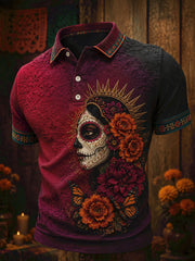 Men's Mexico Day of The Dead Floral Art Printed Casual Tops