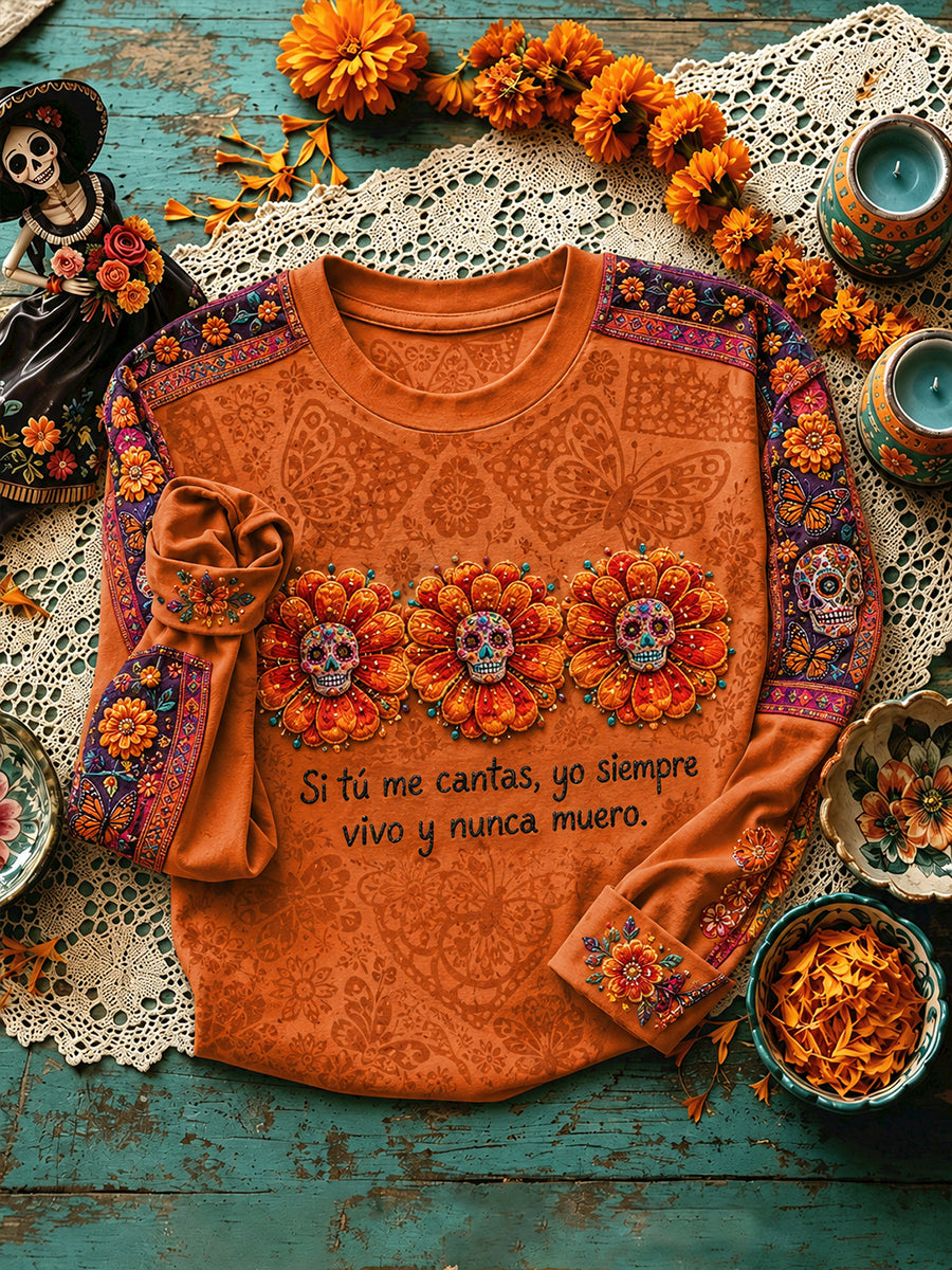 Women's Mexico Day of The Dead Floral Art Printed Sweatshirt